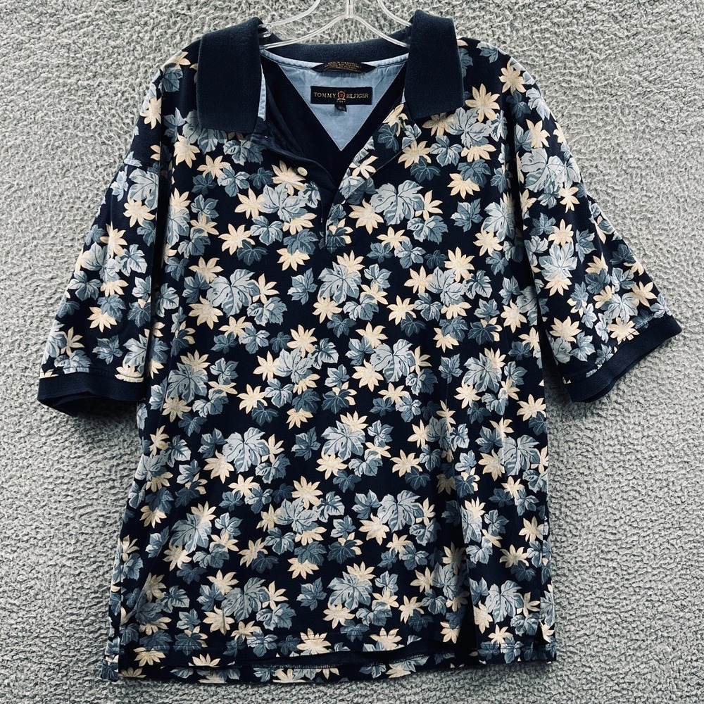 Tommy Hilfiger Golf Mens Tropical Polo Shirt  XL Floral Coastal Resort Vacation